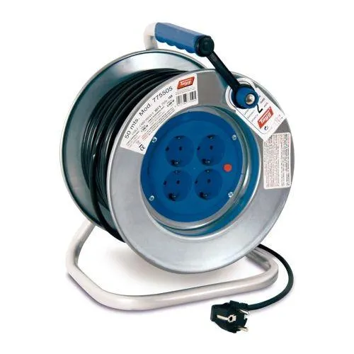 Enrollacable electricidad 4 tomas tt termostato 3x1,5mm 50mt 3500w ip20 255mm metal tayg