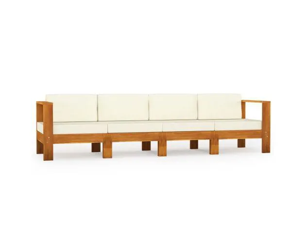 Vidaxl sofá de jardín de 4 plazas con cojín crema madera maciza acacia