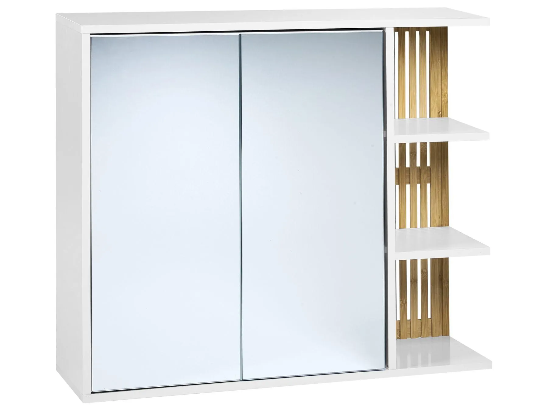 Armario de baño con espejo madera clara y blanco 70 x 80 cm NUBES