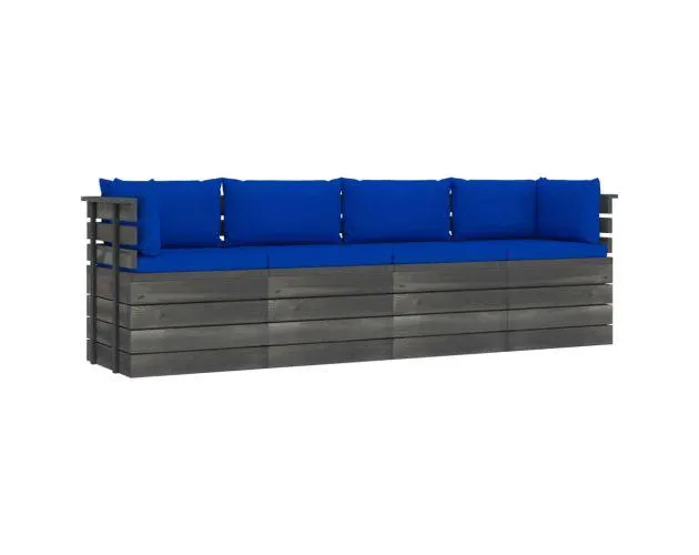 Vidaxl sofá de palets de jardín 4 plazas y cojines madera maciza pino