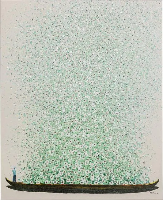 Cuadro lienzo Flower Boat Beige verde 80x100cm