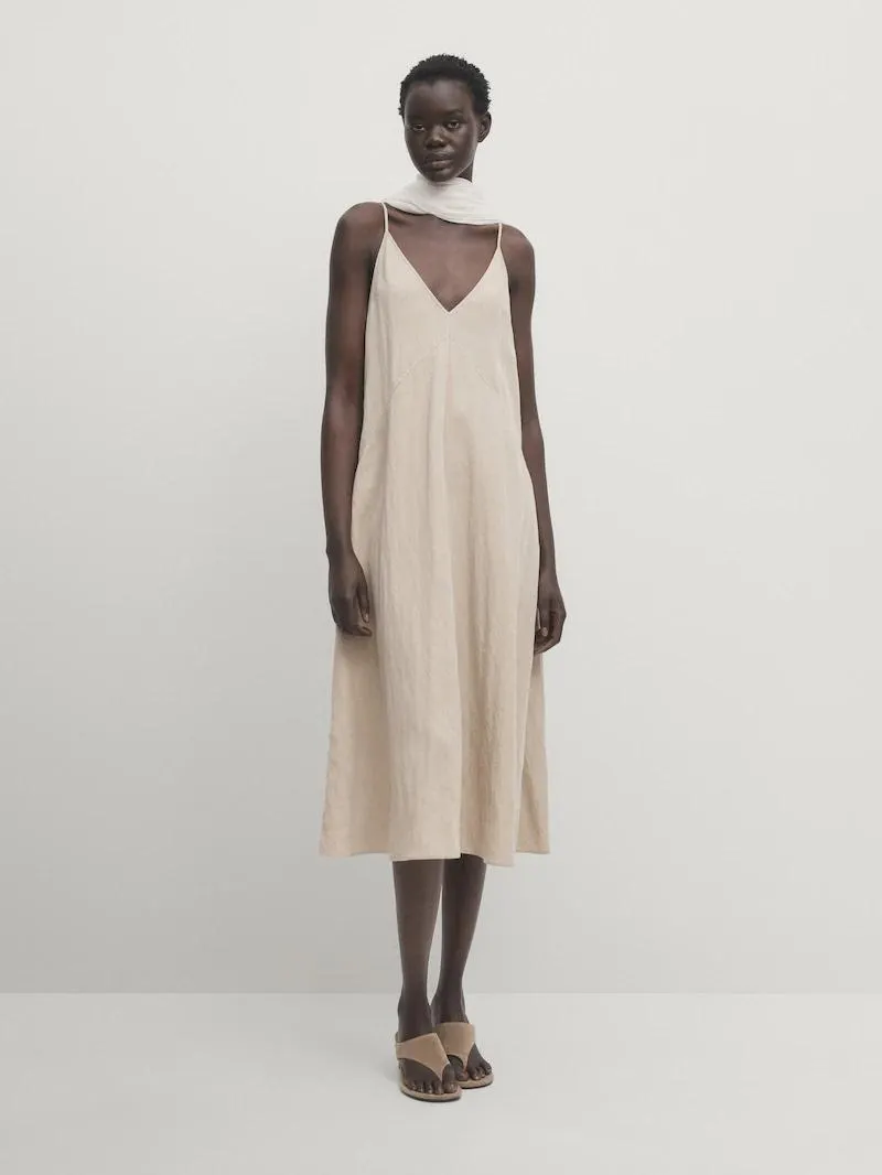 Vestido lencero tirantes pespuntes