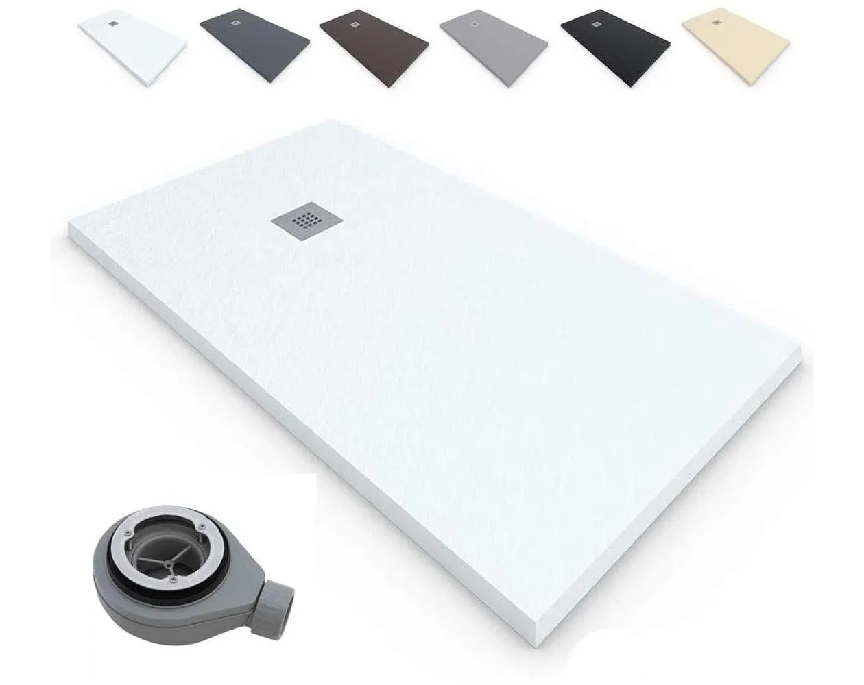 Plato Ducha RESINA Terra | BLANCO 【90x120】 textura PIZARRA | +Válvula | 120x90