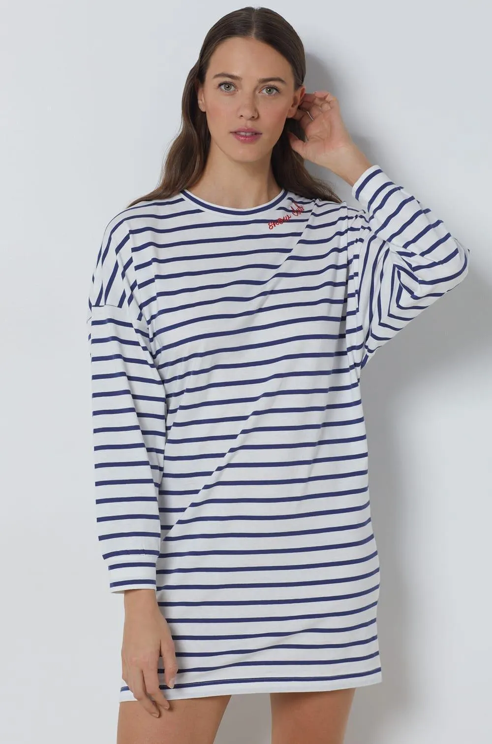 Chemise de nuit rayée en coton