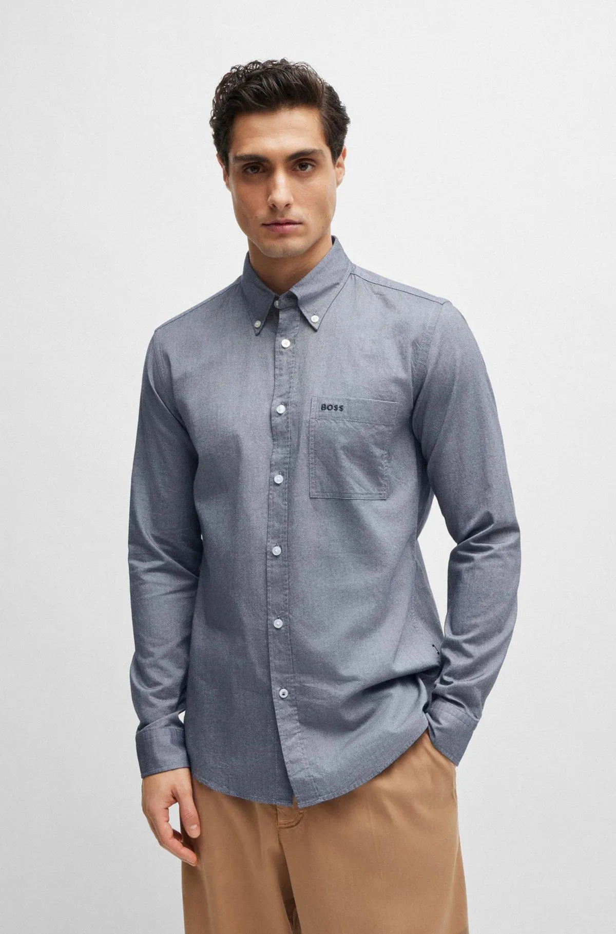 Camisa abotonada slim fit en algodón Oxford