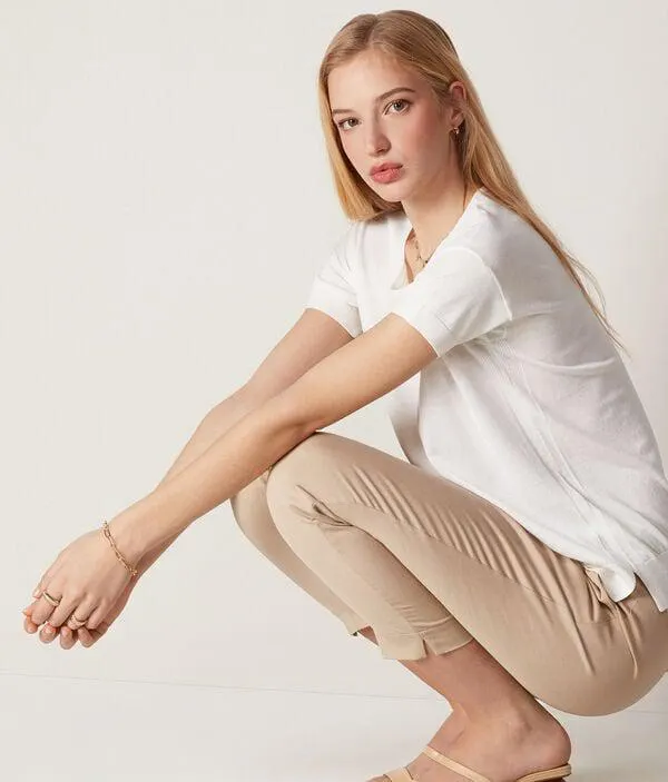 Jersey con cuello redondo de seda y algodón