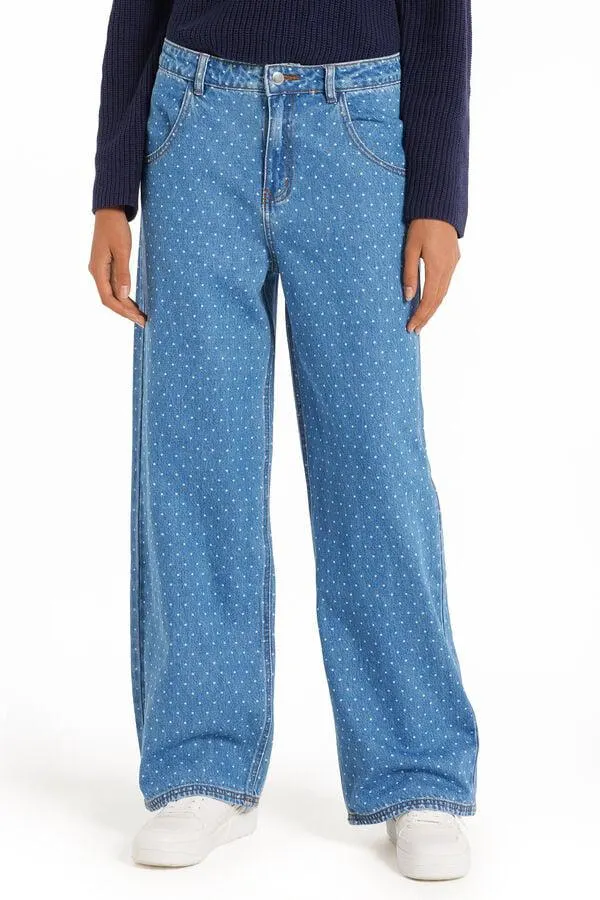 Vaqueros Largos Estilo Palazzo con Estampado de Lunares