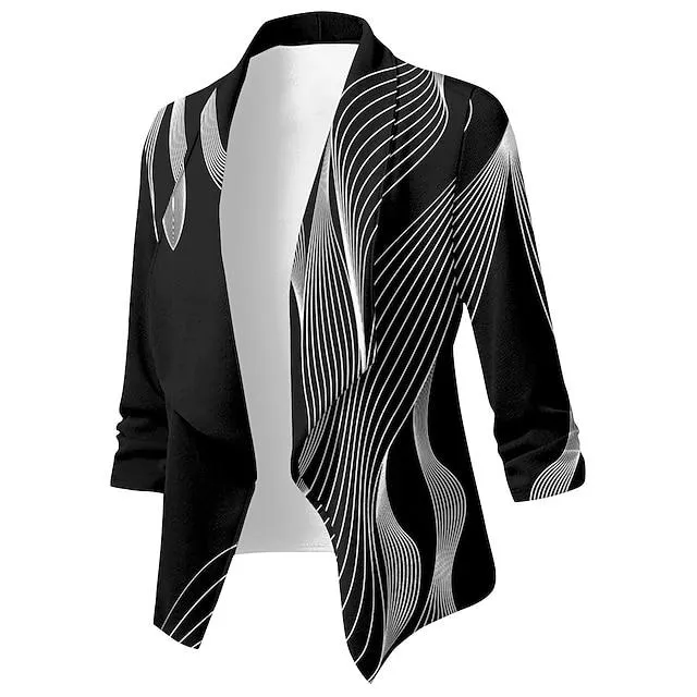 Mujer chaqueta Ropa de Exterior Estampado Floral Transpirable Moda Ajuste regular Ropa de calle Manga Larga Primavera En blanco y negro S