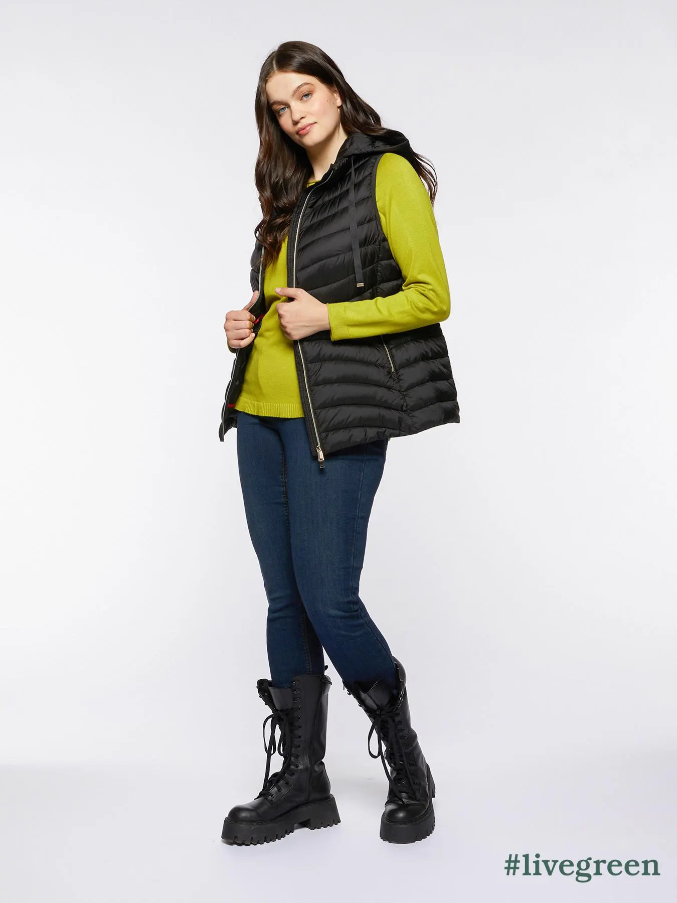 Plumífero largo sin mangas en Sorona® Aura