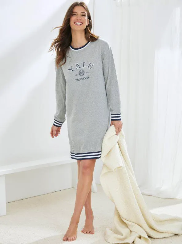 Camisón manga larga con canalé elástico bicolor