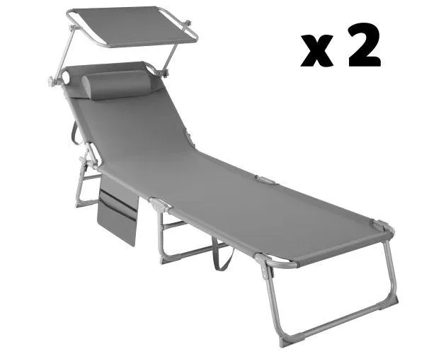 Conjunto de 2 tumbonas chloé con 4 posiciones y almohada para la cabeza gri