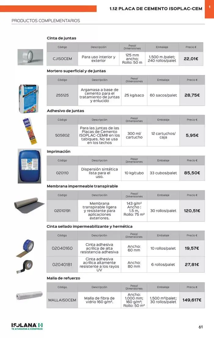 Catálogo de PLACA DE YESO LAMINADO – TARIFA ISOLANA 31 de marzo al 31 de marzo 2025 - Página 56