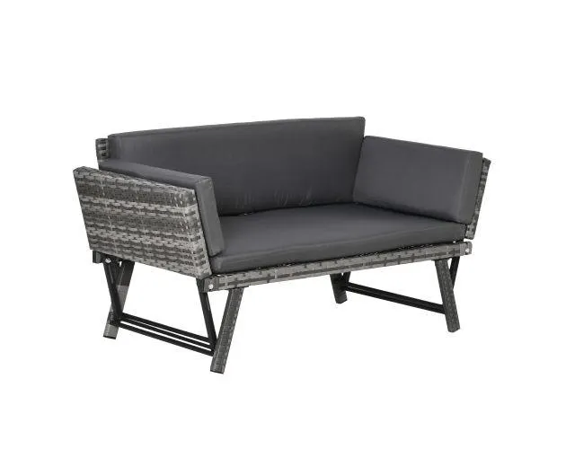 Sofá de ratán de 2 plazas acero, ratán pe y poliéster color gris