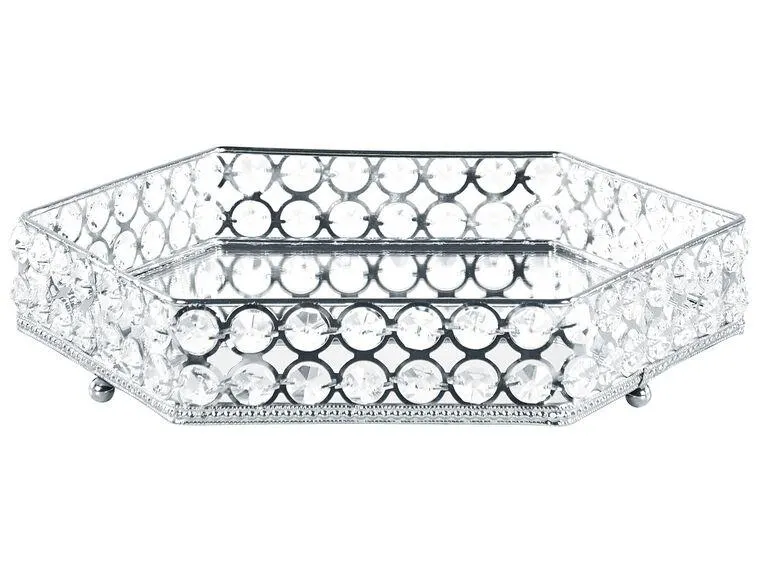 Bandeja de metal/vidrio plateado 28 x 25 cm VATAN