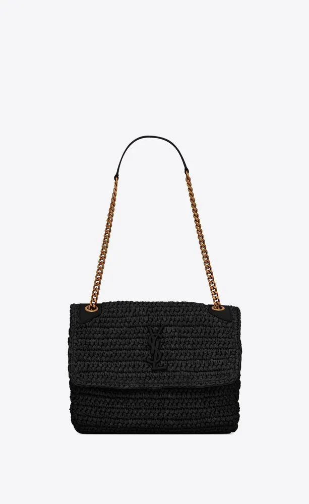 bolso mediano niki de rafia y piel