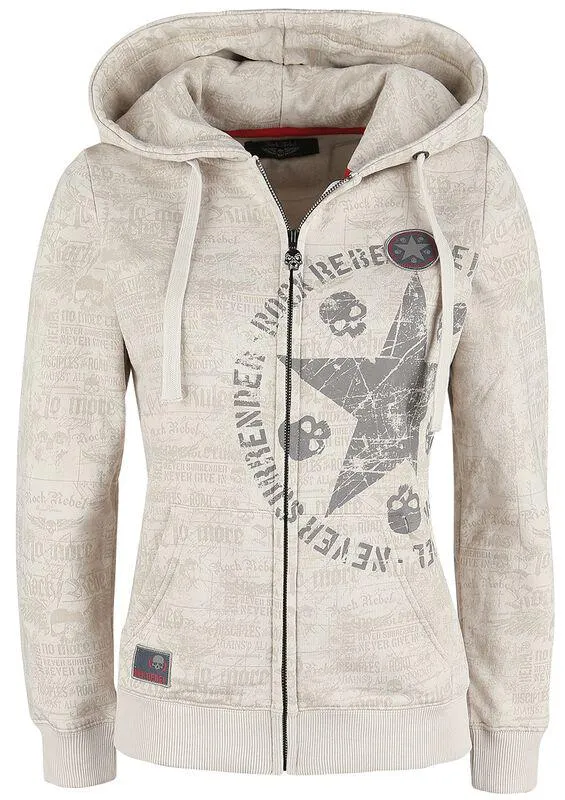 Beige Hooded Jacket with Prints