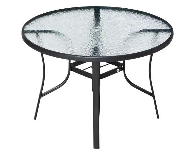 Mesa de jardín 106.5x106.5x71 cm vidrio templado, acero Outsunny