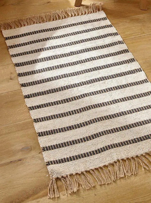 Alfombra tejida de pequeño formato con estampado geométrico - rectangular