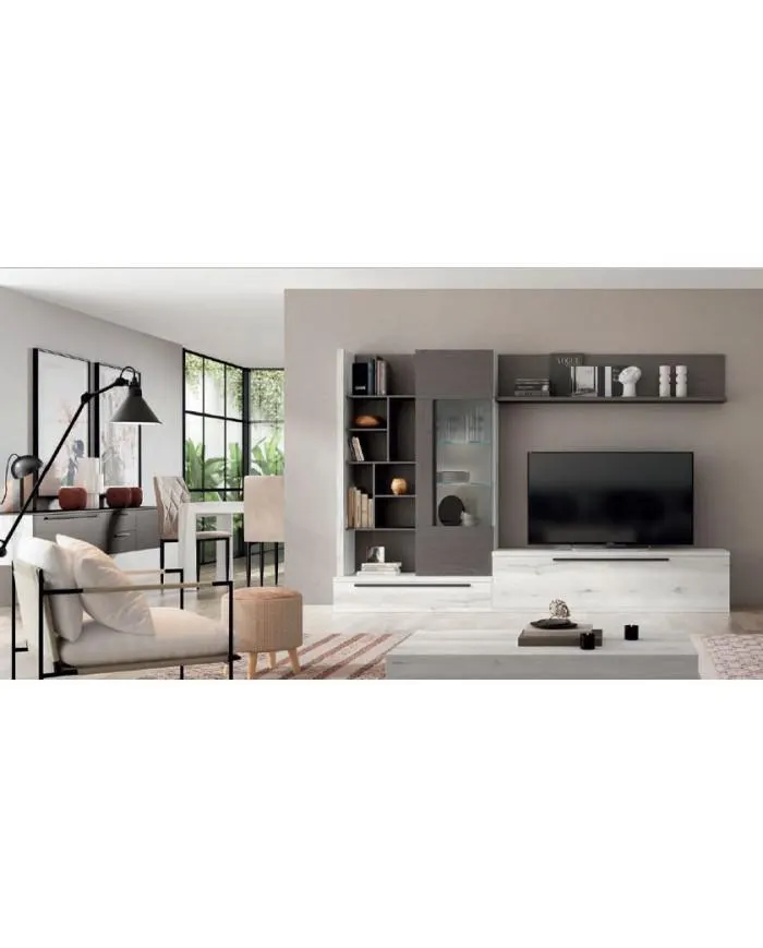 Mueble de comedor con estantería y vitrina en color madera negra albo - lava en Nattex