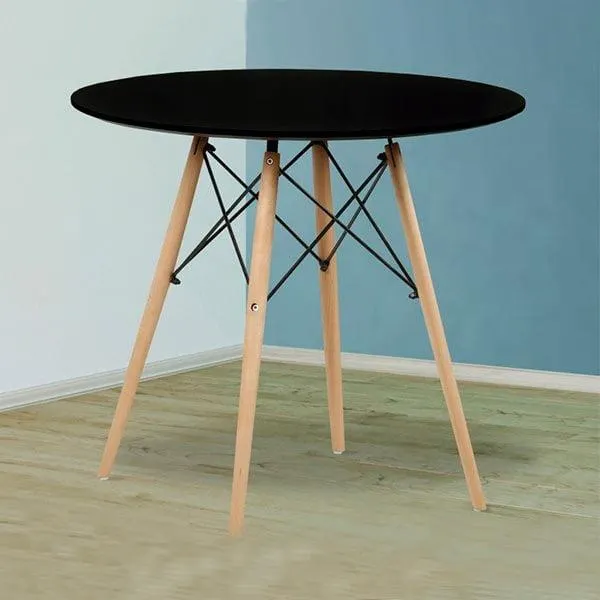 Mesa Nórdica Negra Redonda Patas Madera