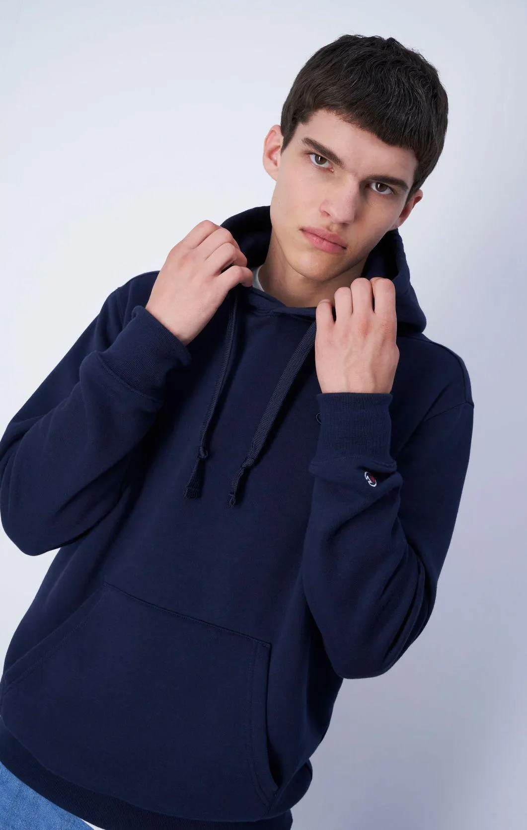 Dark Blue Sudadera de felpa perchada con capucha y logotipo en C a juego