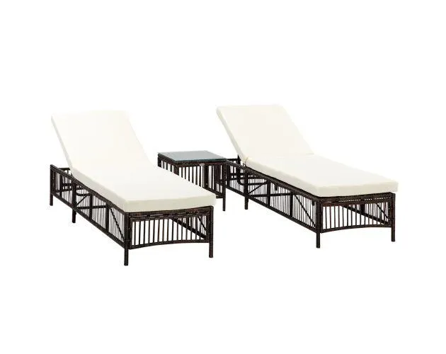 Set de Tumbonas Outsunny Poliéster, Ratán PE, Metal Galvanizado, Algodón, Vidrio Marrón