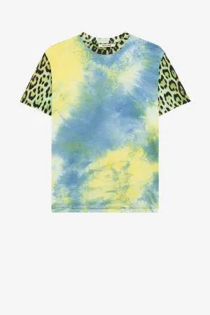 Camiseta de algodón con estampados tie-dye y Jaguar