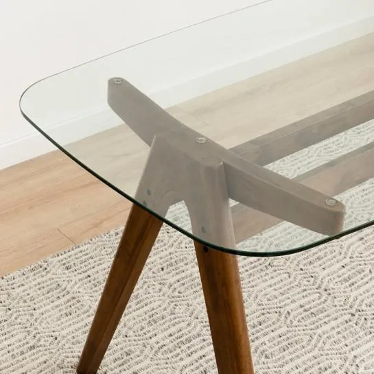 Mesa de comedor rectangular sobre cristal y madera maciza nogal 160