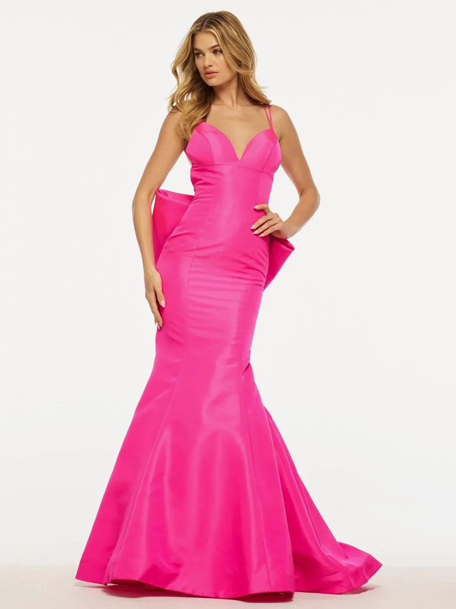 Vestido de noche Sirena Escote en V Tafetán Lazos de barrido Vestidos de fiesta formales