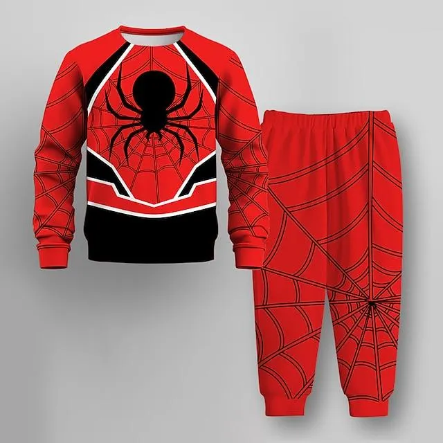 Jongens 3D SPIDER Trui & broek Set Lange mouw 3d printen Herfst Winter Actief Modieus Stoer Polyester Kinderen 3-12 jaar Strakke ronde hals Buiten Straat Vakantie Normale pasvorm