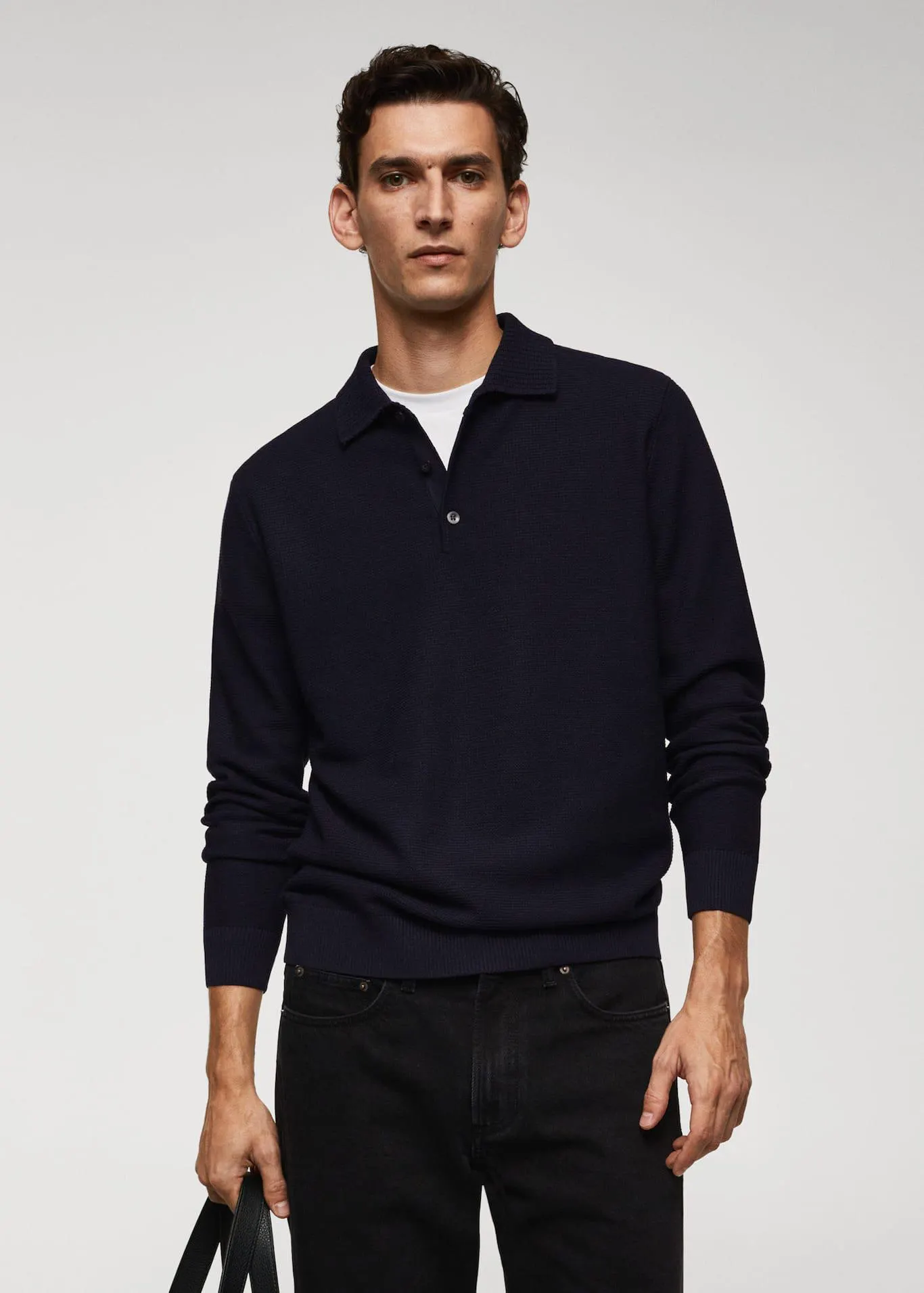 Structured fine-knit polo shirt