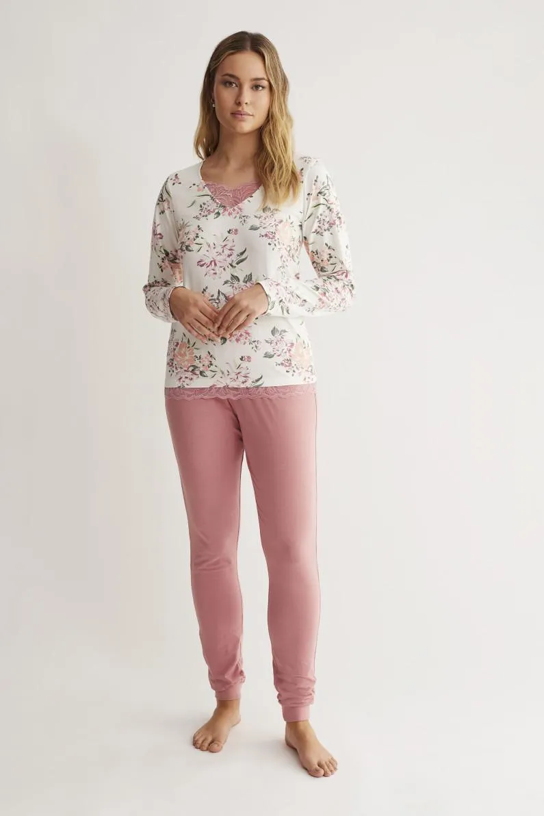 PIJAMA PANTALÓN LARGO PUÑO CON CAMISETA MANGA LARGA MODAL/ ALGODÓN