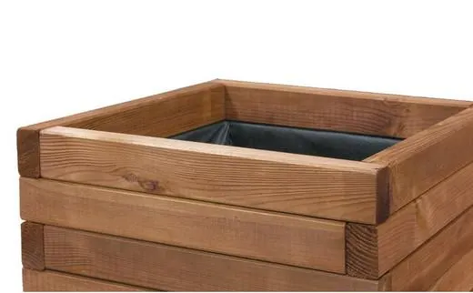 Jardinera cuadrada de madera tratada con autoclave 3 y tintada de color marrón