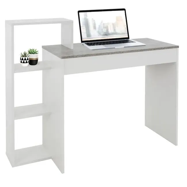 ML-Design Escritorio con Estantes Mesa de Trabajo para Oficina, Mesita de Ordenador PC Blanco con Tablero de Aspecto Cemento, 3 Baldas, 110x72x40 cm,
