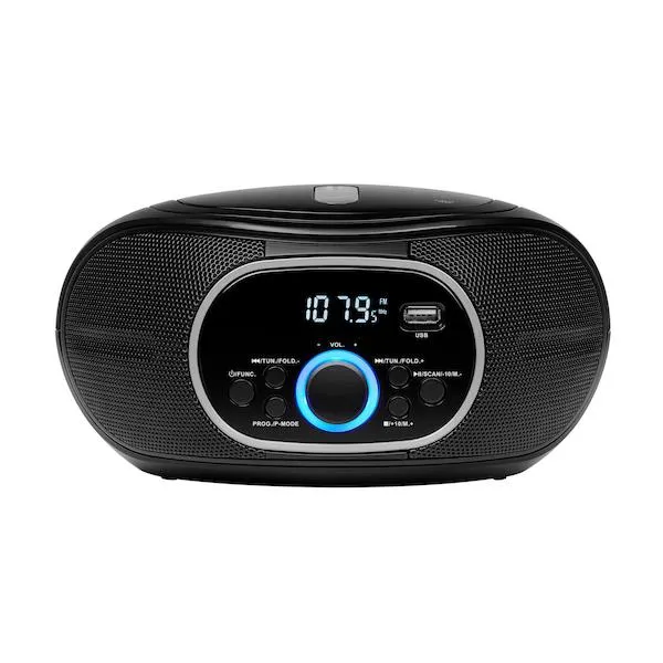 MEDION® Boombox LIFE® E65711, reproductor de CD/MP3, pantalla LC, radio FM estéreo PLL, funcionamiento con red o batería, conexión USB, 2 x 1,2 W RMS