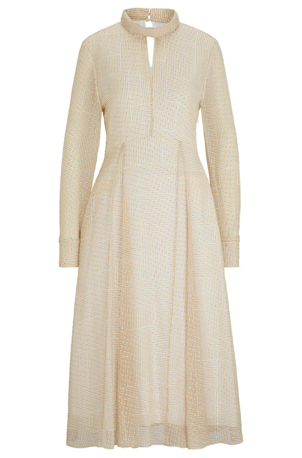 Vestido estampado de algodón elástico con abertura en el cuello