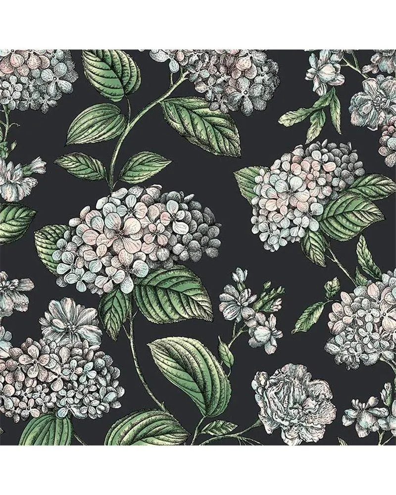 PAPEL PINTADO Ramo di Ortensia Pastel On Charcoal 123-8038