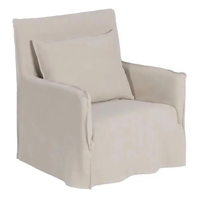 Linen and cotton fabric armchair, beige