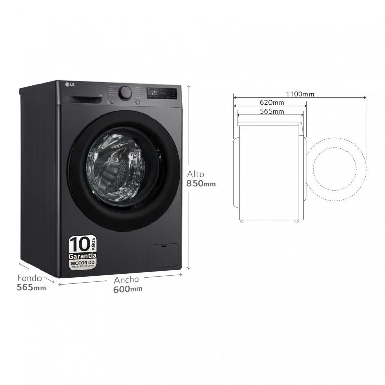 Outlet Lavadora inteligente AI Direct Drive, Vapor, 9kg, 1400rpm Un 10% más eficiente que A, Serie 500 (refurbished)