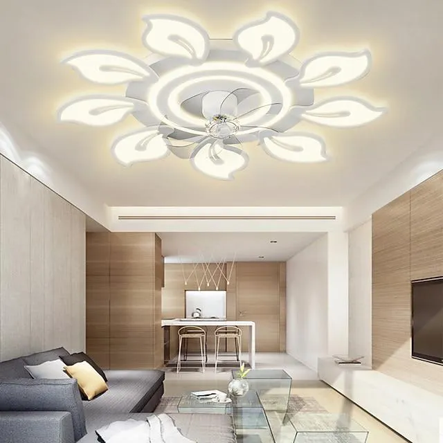 Ventiladores de techo led regulables con control remoto diseño de flores lámpara de techo de montaje empotrado pantalla de acrílico lámpara de araña dormitorio sala de estar