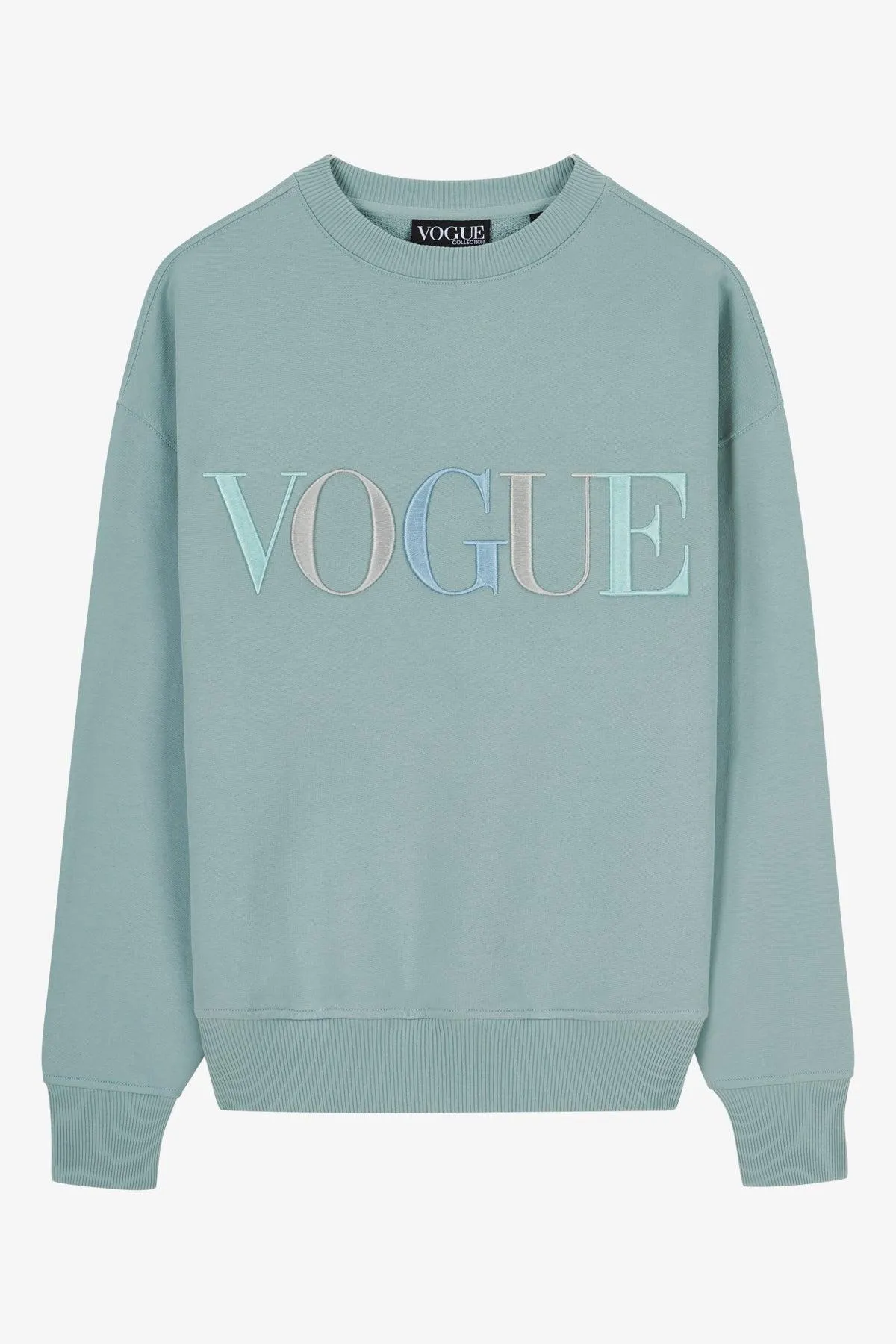 Sudadera VOGUE azul hielo con logo rainbow bordado