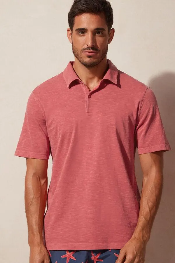 Washed Collection Short-Sleeved Slub Cotton Polo Shirt