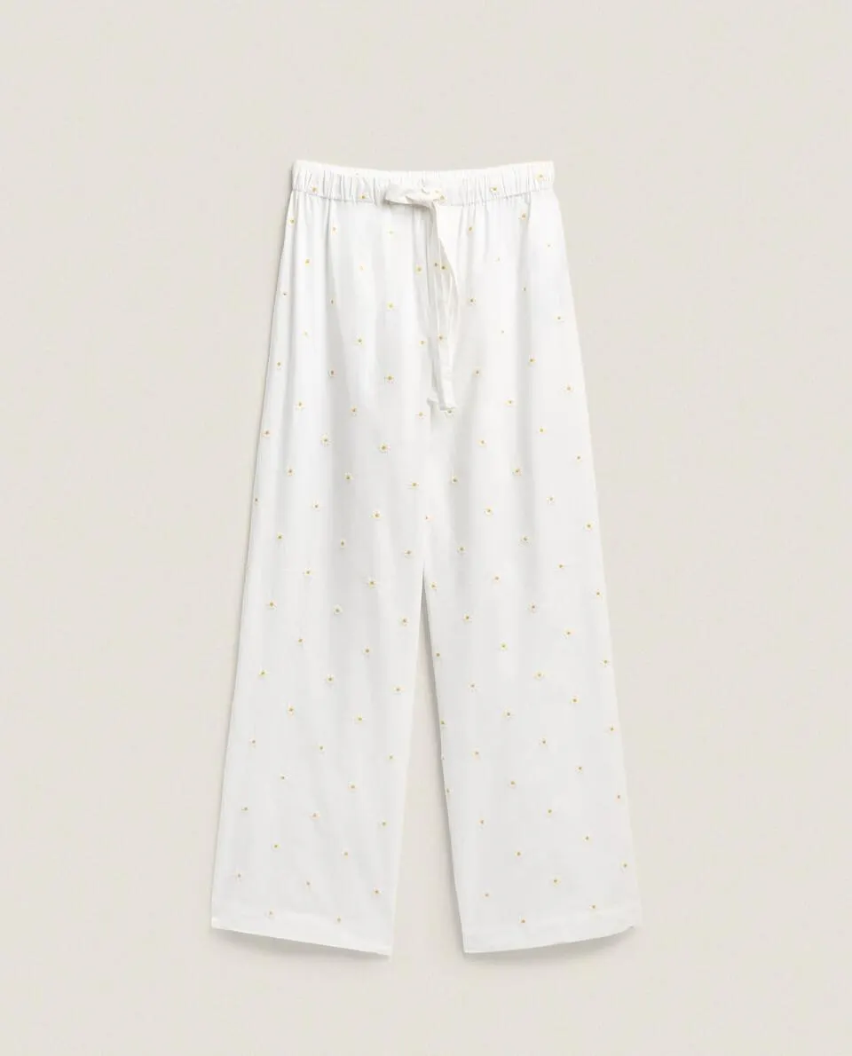 PANTALÓN ALGODÓN BORDADOS MARGARITAS