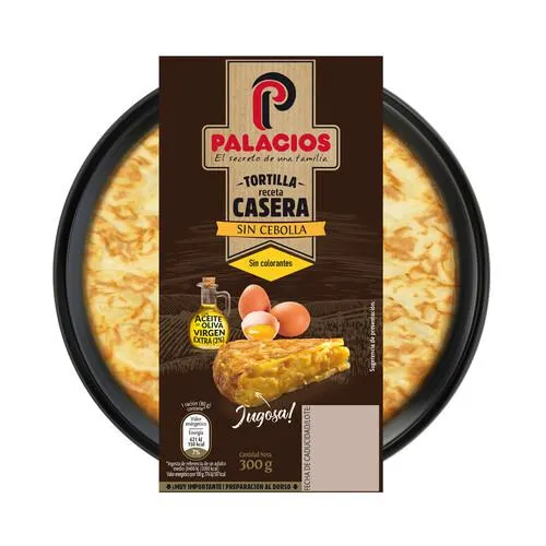 Tortilla fresca receta casera, sin cebolla y con aceite de oliva virgen extra PALACIOS 300 g.