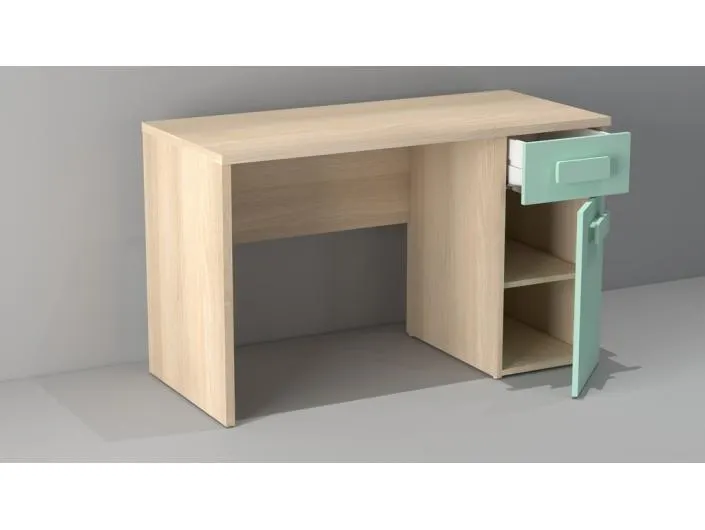 Escritorio chasis en acacia y puertas en verde pastel 120 cm