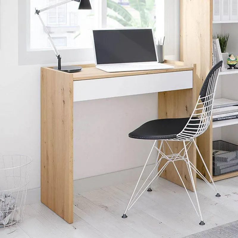 Escritorio juvenil Junior con cajón roble nodi/blanco artik 77x81,5x40 cm