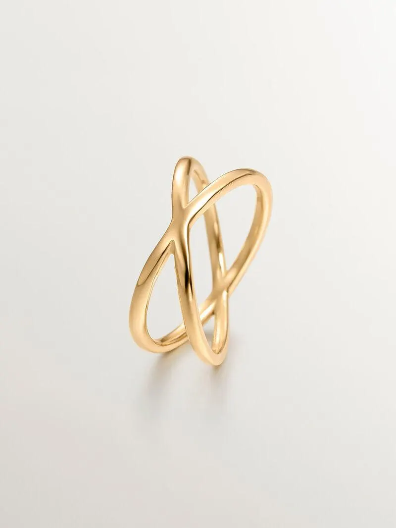 Anillo doble cruzado de plata 925 bañada en oro amarillo de 18K