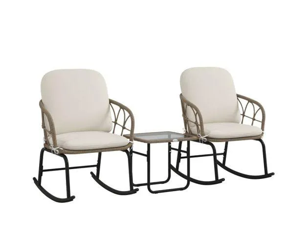 Conjunto de mecedoras 63x82x75 cm pe, acero color beige Outsunny