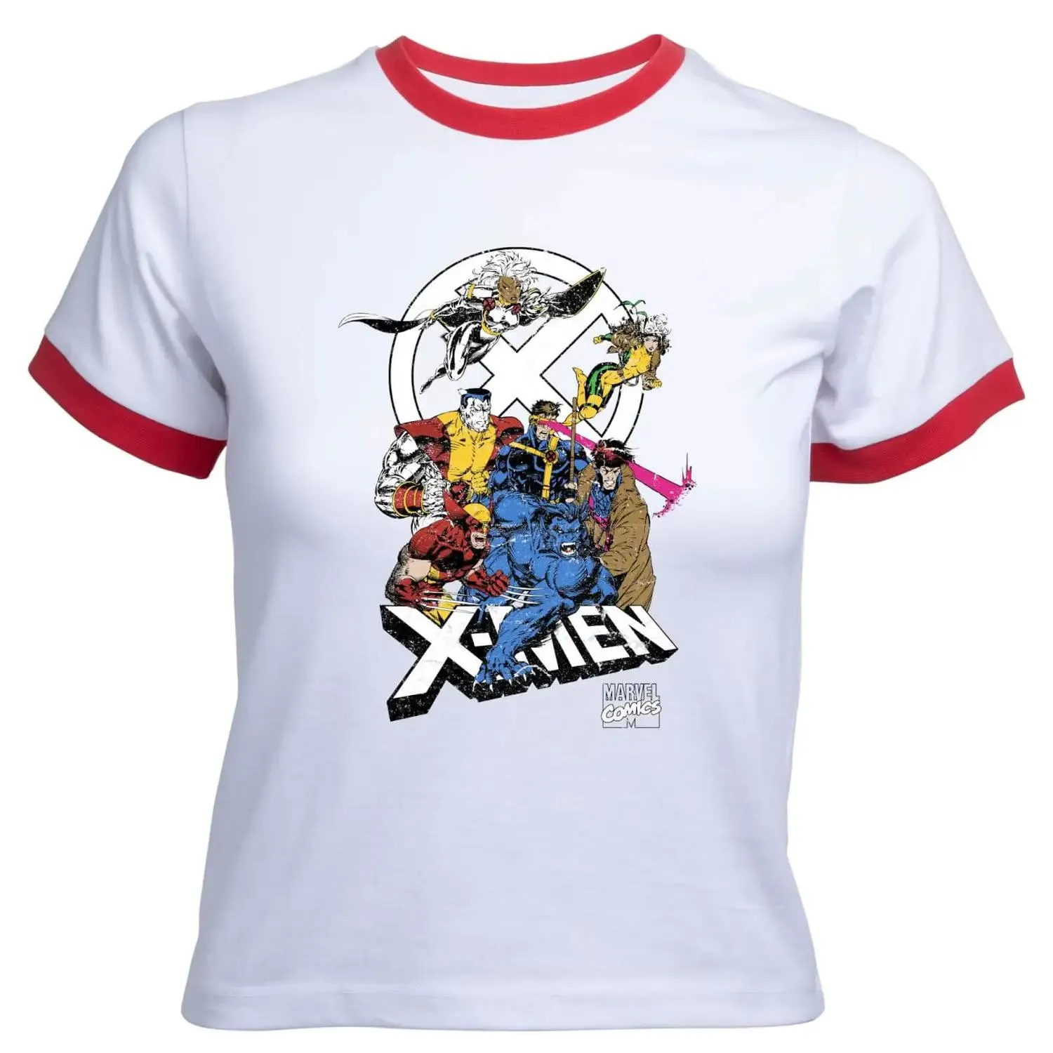 X-Men Super Team Women's Cropped Ringer T-Shirt - White Red