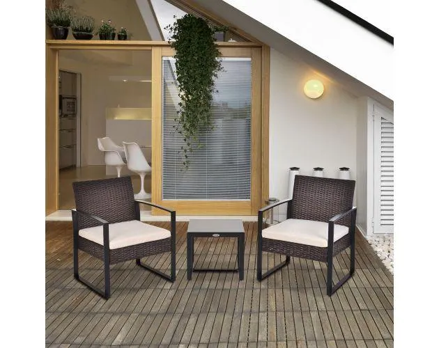 Conjunto de muebles de jardín ratán pe, metal, vidrio templado y poliéster